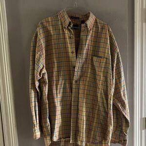 Gant Men's Plaid Button-Down Shirt in Mustard with Blue and Red Checks